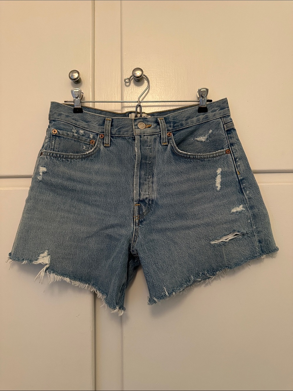 LIKE NEW Agolde Parker Long Light Wash Denim Shorts
